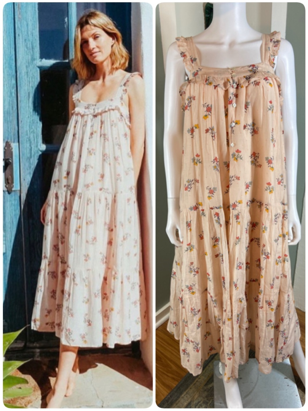 NWT New Womens Lali Bougainvillea Peach Floral Ruffle Tiered Maxi Dress XSmall
